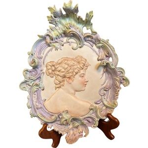 Antique Porcelain 3D Relief Portrait plaque Art Nout